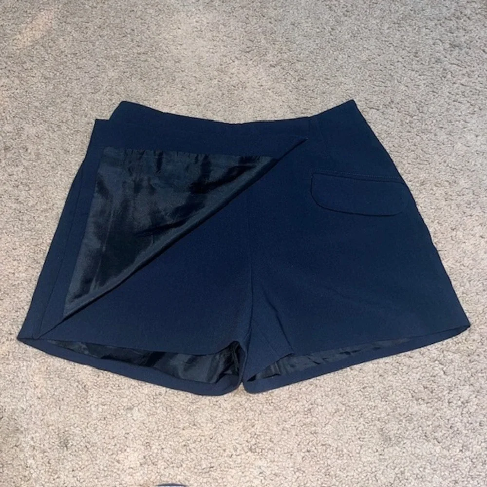Anthropologie Maeve Tailored Skort Wrap Front Side Zip‎ Mini Pocket Navy Blue 4